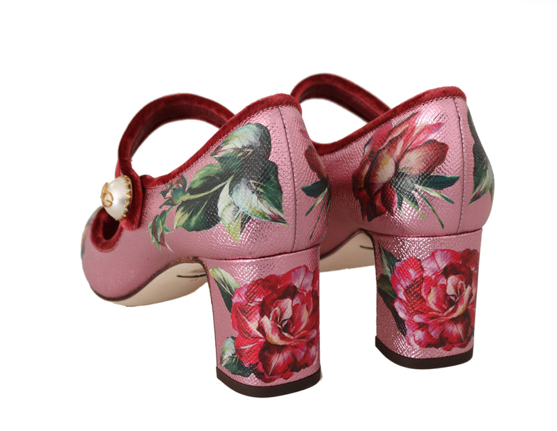 Pink Floral Leather Mary Janes