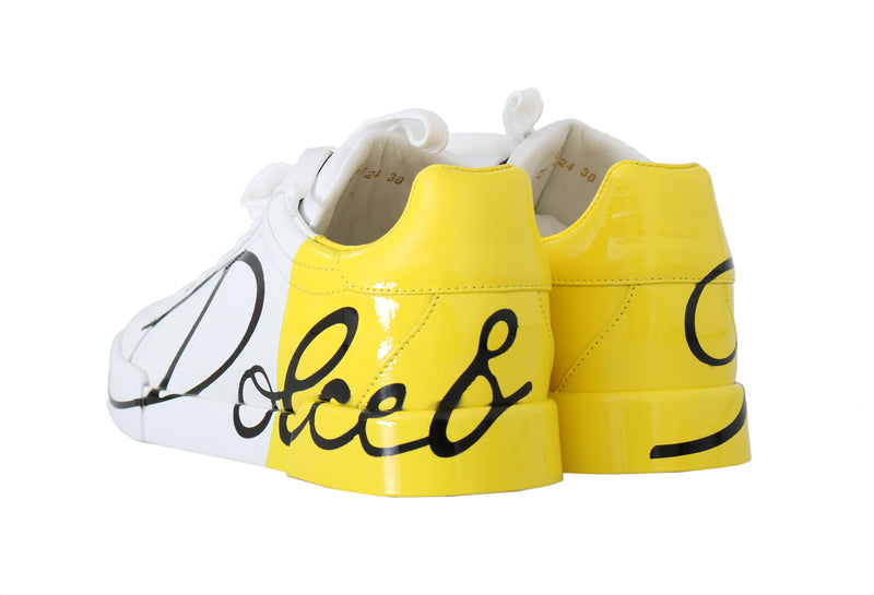 Yellow White Black Logo Leather Women