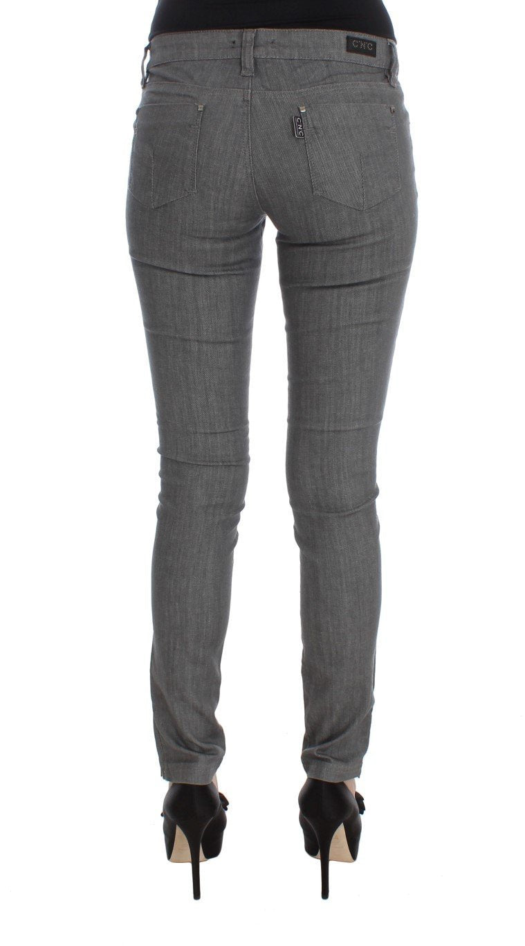 Gray Cotton Blend Slim Fit Jeans