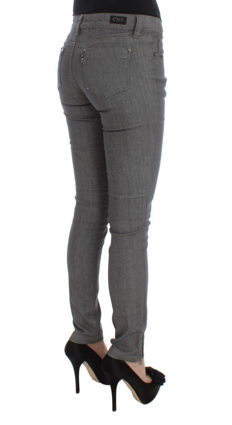 Gray Cotton Blend Slim Fit Jeans