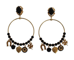 Gold Brass Black Crystal Earrings