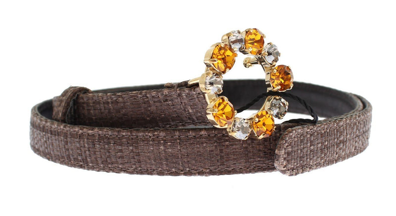 Brown Straw Leather Crystal Buckle Belt