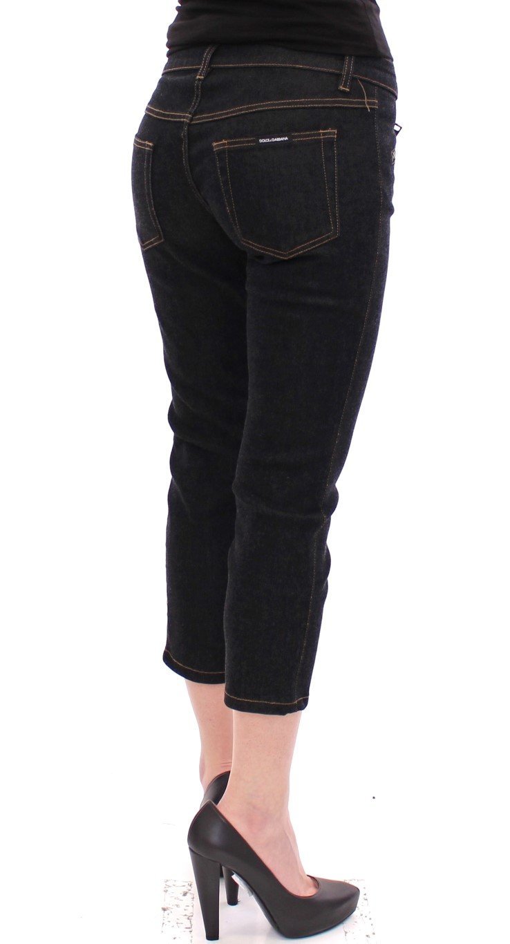 Black Cotton Cropped Slim Fit Jeans Pants