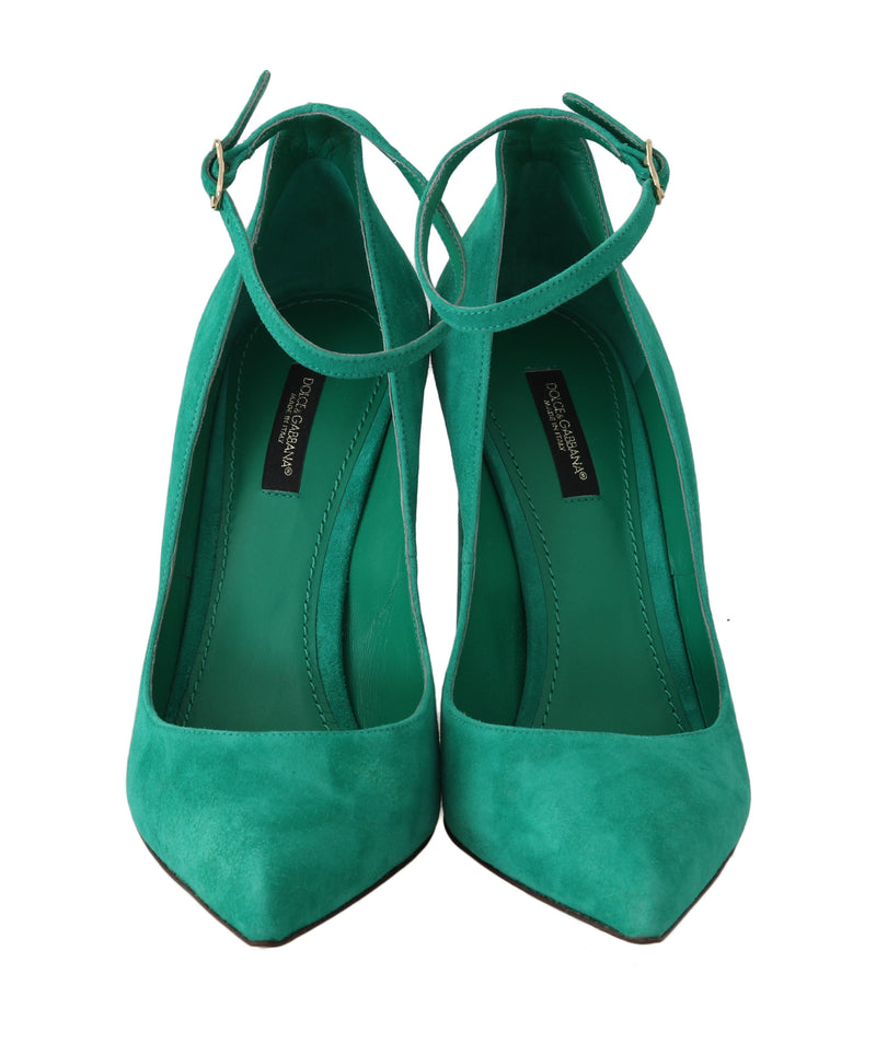 Green Suede Ankle Strap Pumps