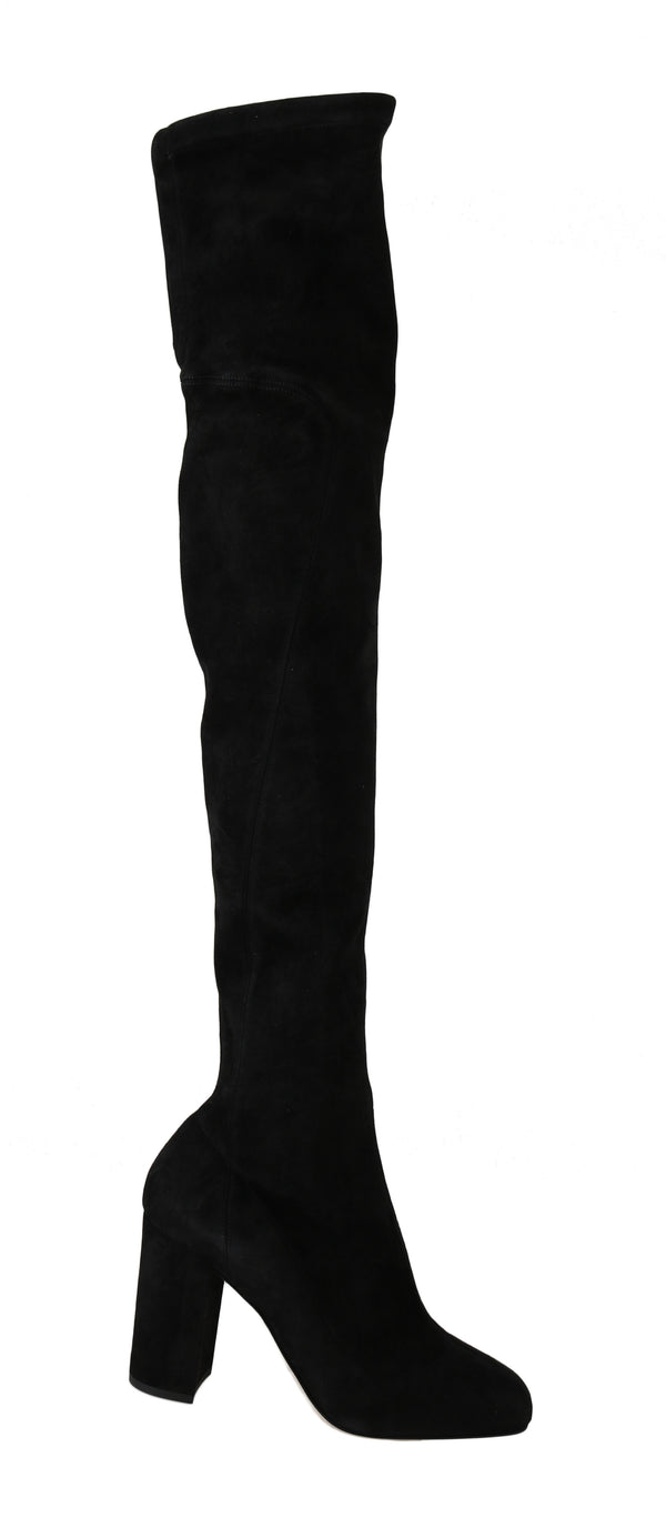 Black Solid Suede Over Knee Boots