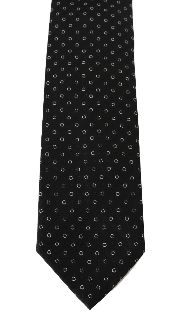 Black Silk White Print Tie