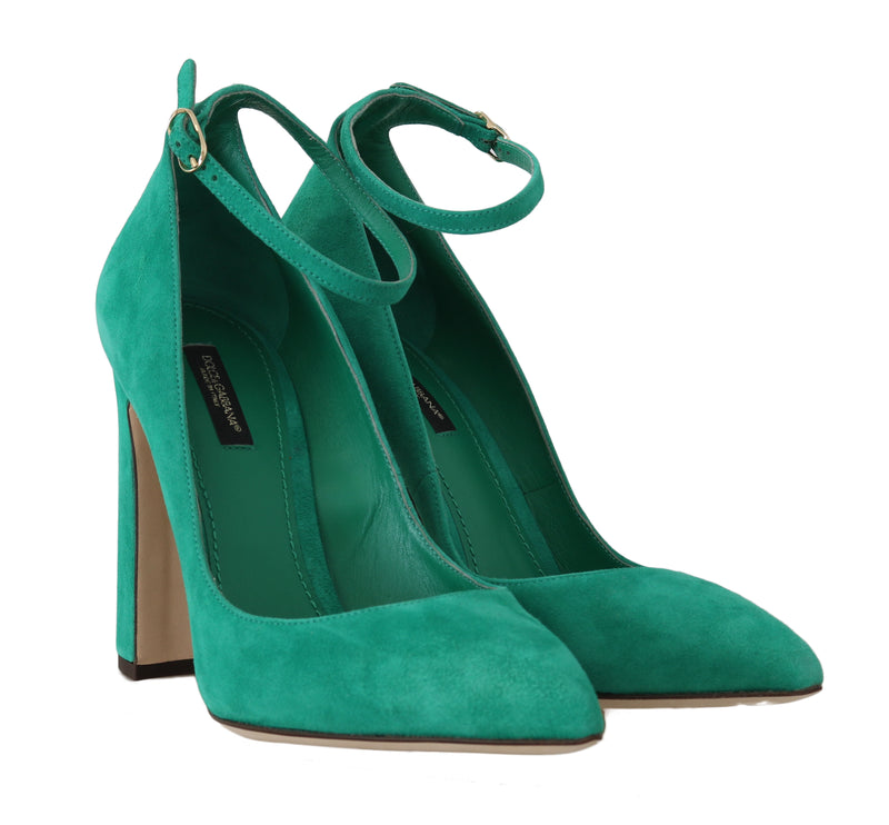 Green Suede Ankle Strap Pumps