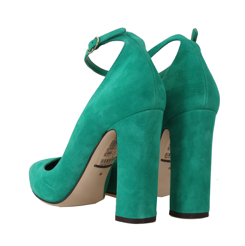 Green Suede Ankle Strap Pumps