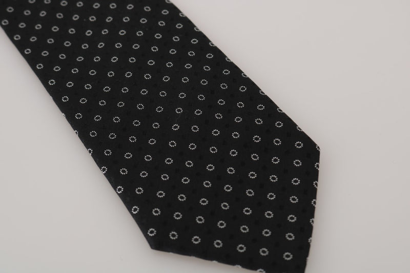 Black Silk White Print Tie