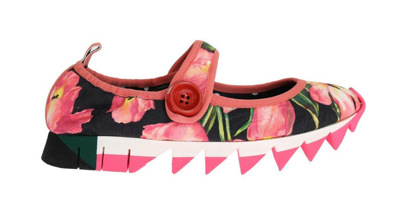 Pink Floral Brocade Strap Ballerina Shoes