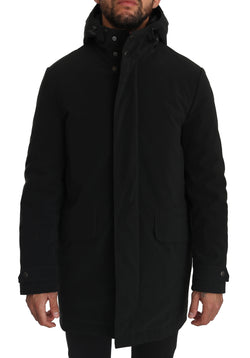 Solid Black Logo Hooded coat