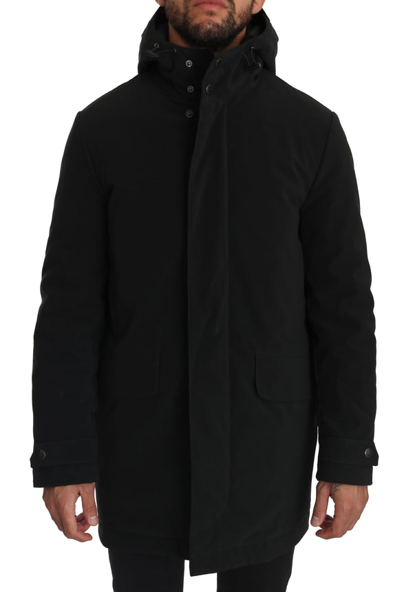 Solid Black Logo Hooded coat
