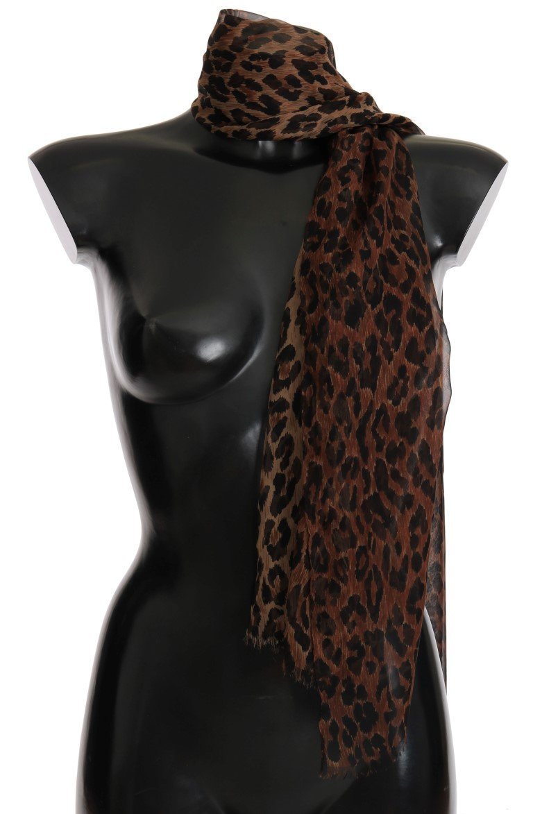 Brown Leopard Silk Print Scarf