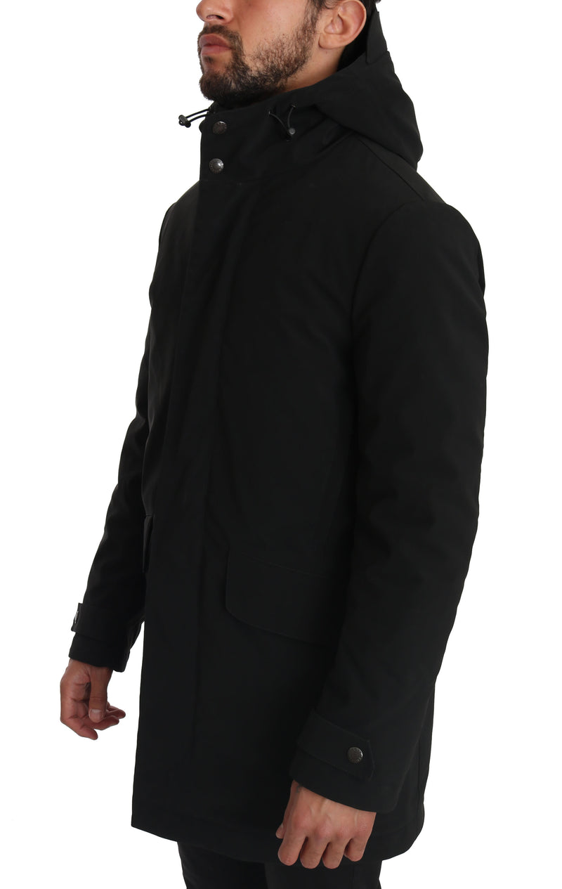 Solid Black Logo Hooded coat