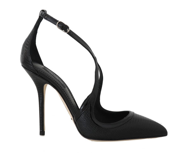 Black Leather Iguana Pattern Sandal