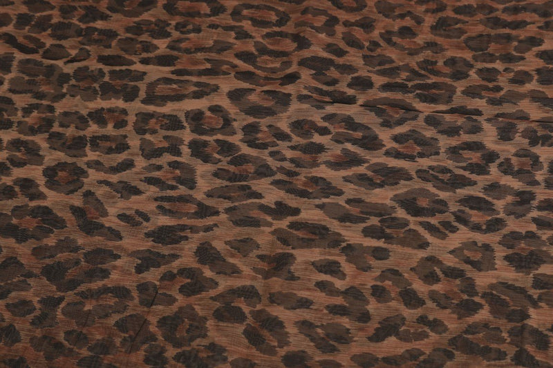 Brown Leopard Silk Print Scarf