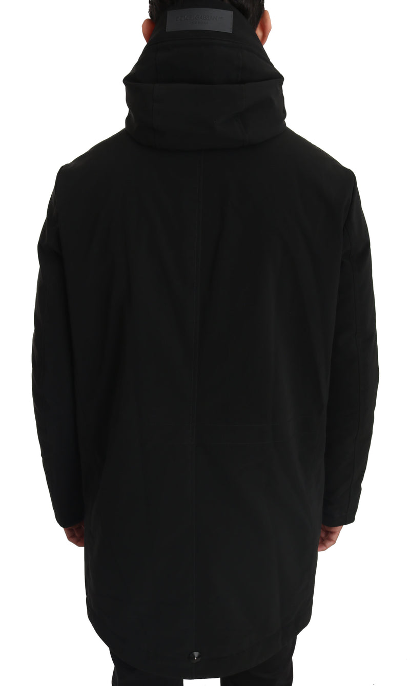 Solid Black Logo Hooded coat