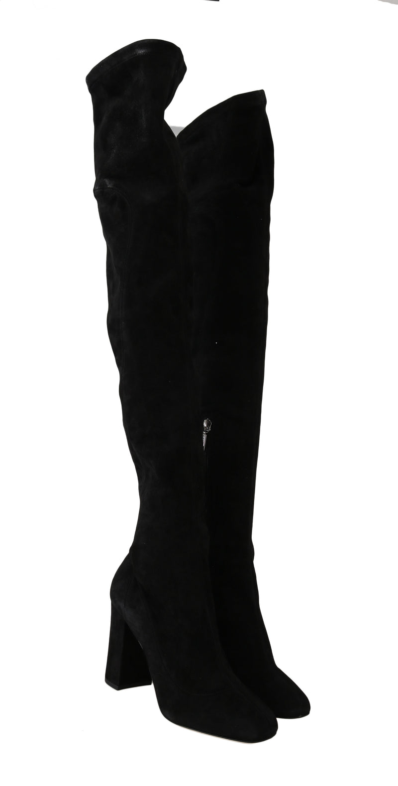 Black Solid Suede Over Knee Boots