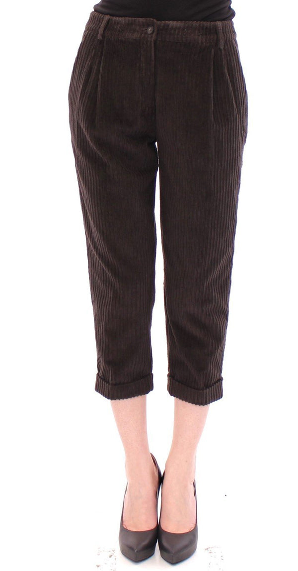 Brown Cotton Corduroys Cropped Jeans Pants