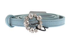 Blue Cotton Leather Crystal Buckle Belt