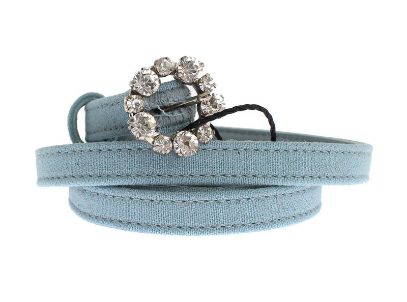 Blue Cotton Leather Crystal Buckle Belt