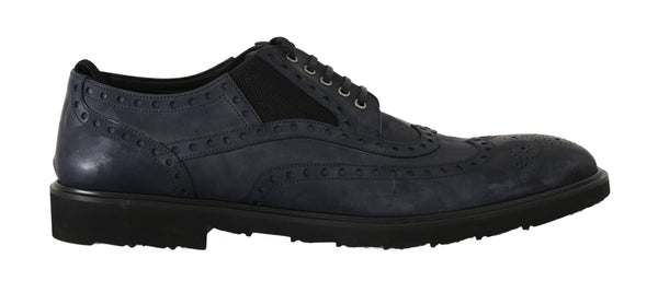 Blue Leather Derby Wingtip Oxford Shoes