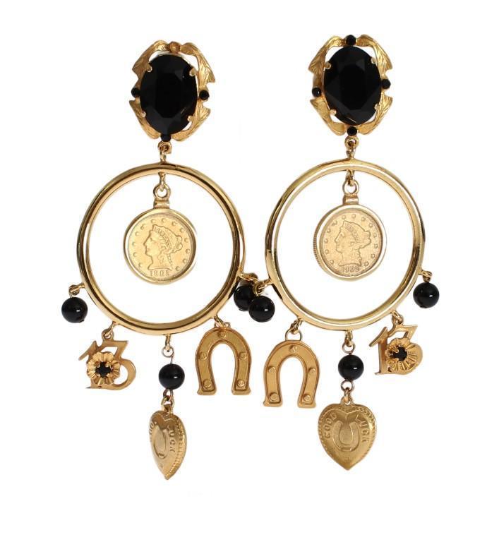 Gold Brass Sicily Charms Earrings