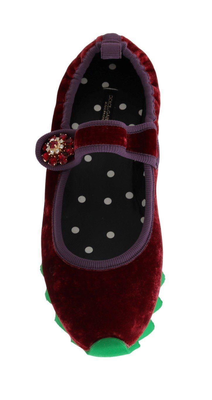 Red Velvet Crystal Strap Ballerina Shoes