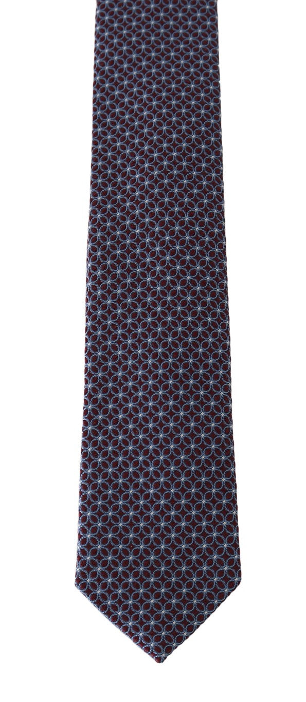 Bordeaux Silk Blue Pattern Slim Tie