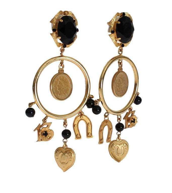 Gold Brass Sicily Charms Earrings