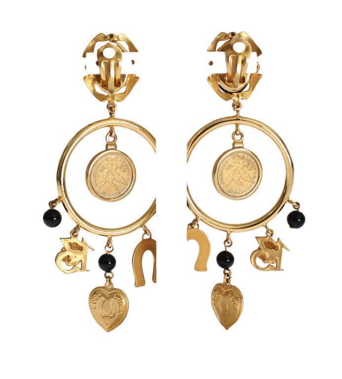 Gold Brass Sicily Charms Earrings