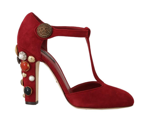 Red Suede Leather Pearl Studs Sandal