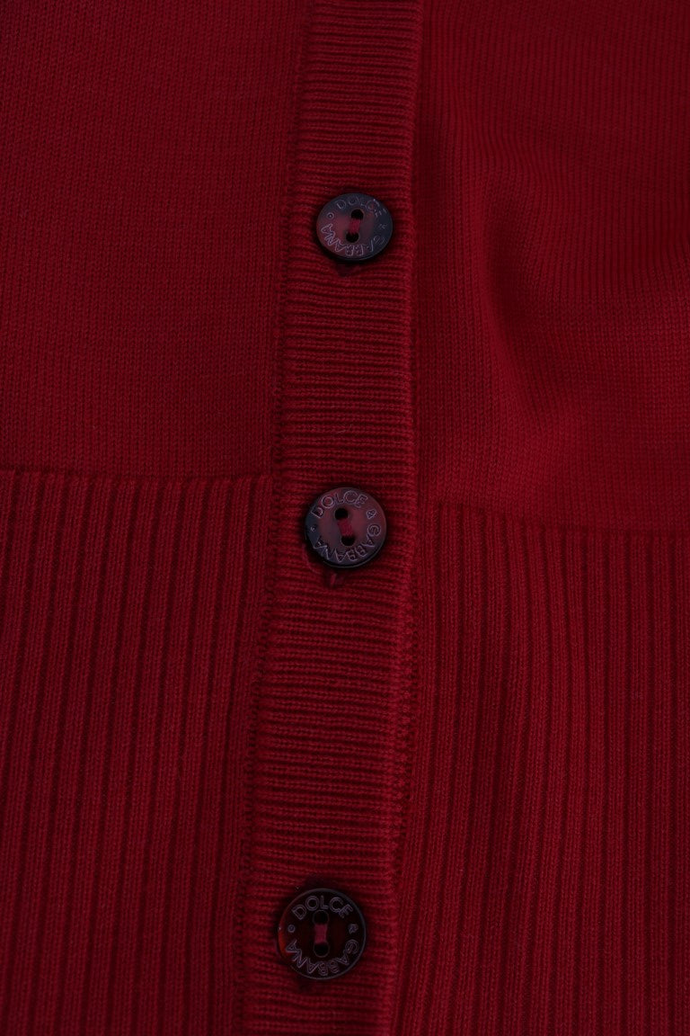 Red Wool Knit Cardigan Sweater