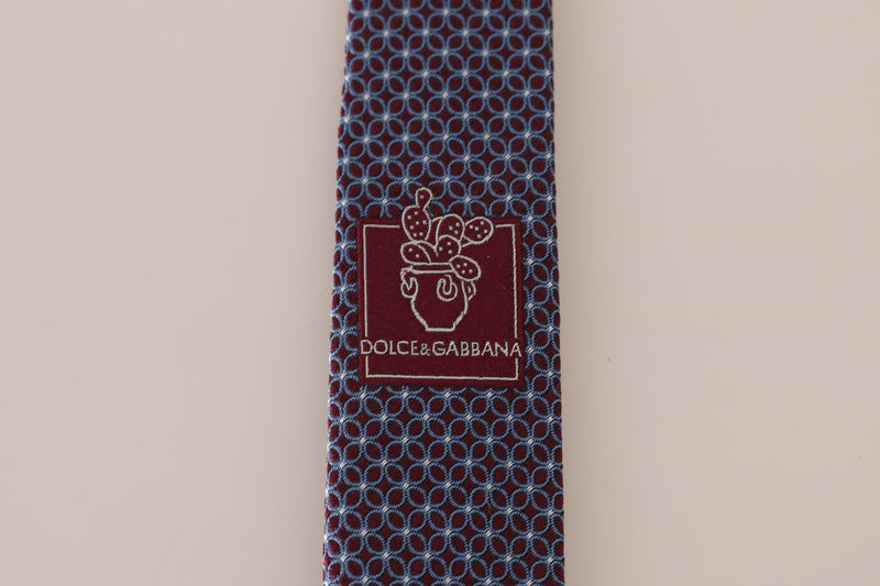 Bordeaux Silk Blue Pattern Slim Tie
