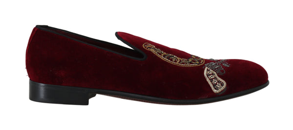 Bordeaux Velvet Loafers Gun Horseshoe Shoes