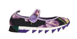 Purple Floral Brocade Strap Ballerina Shoes