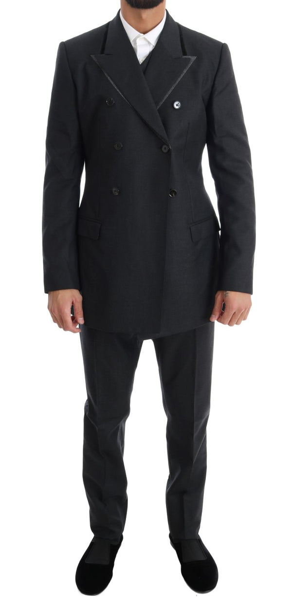 Gray Wool Double Breasted 3 Piece Suit