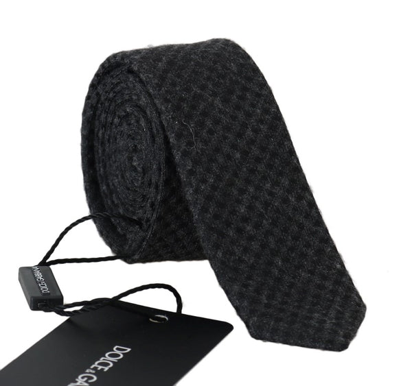 Gray Black Silk Woven Slim Tie