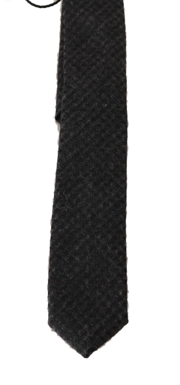 Gray Black Silk Woven Slim Tie