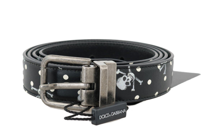 Black Leather Skull Silver Buckle Belt