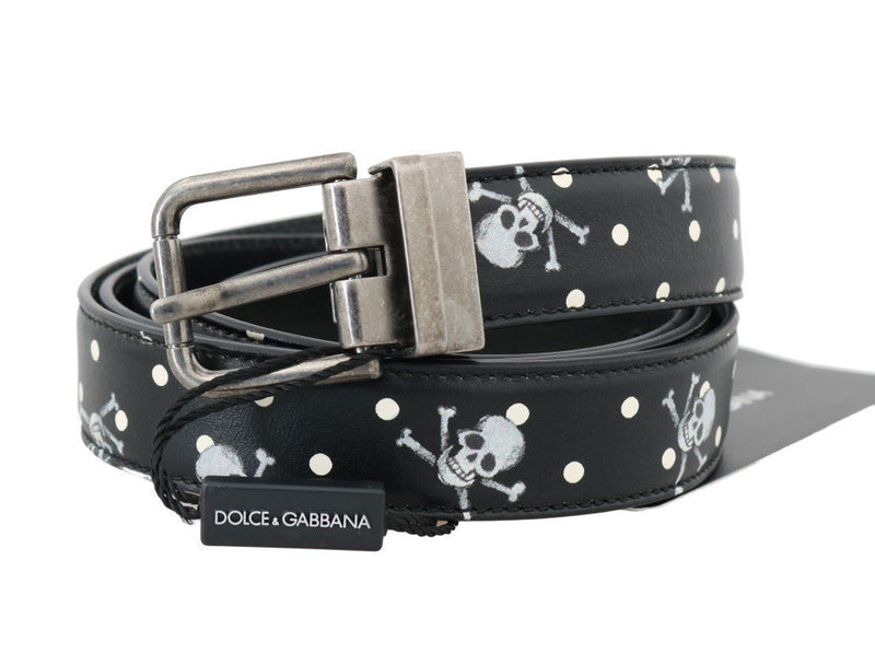 Black Leather Skull Silver Buckle Belt