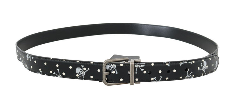 Black Leather Skull Silver Buckle Belt