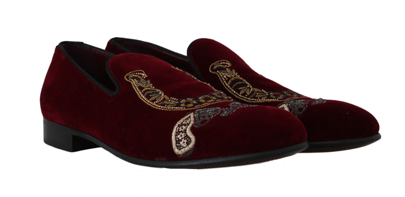 Bordeaux Velvet Loafers Gun Horseshoe Shoes