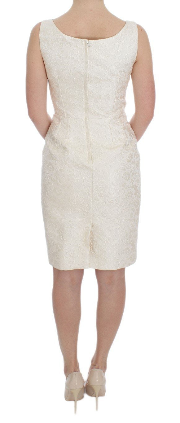 White Brocade Crystal Sheath Dress