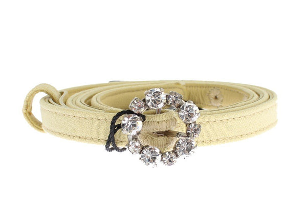 Beige Cotton Leather Crystal Buckle Belt