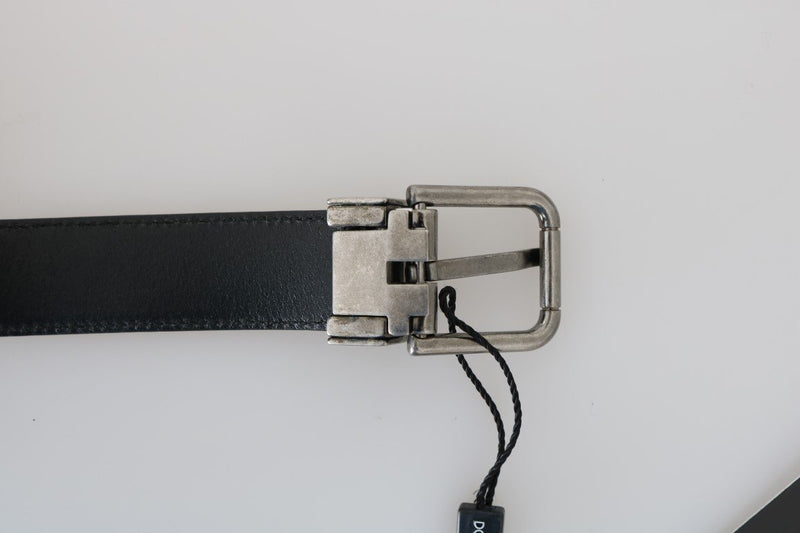 Black Leather Skull Silver Buckle Belt