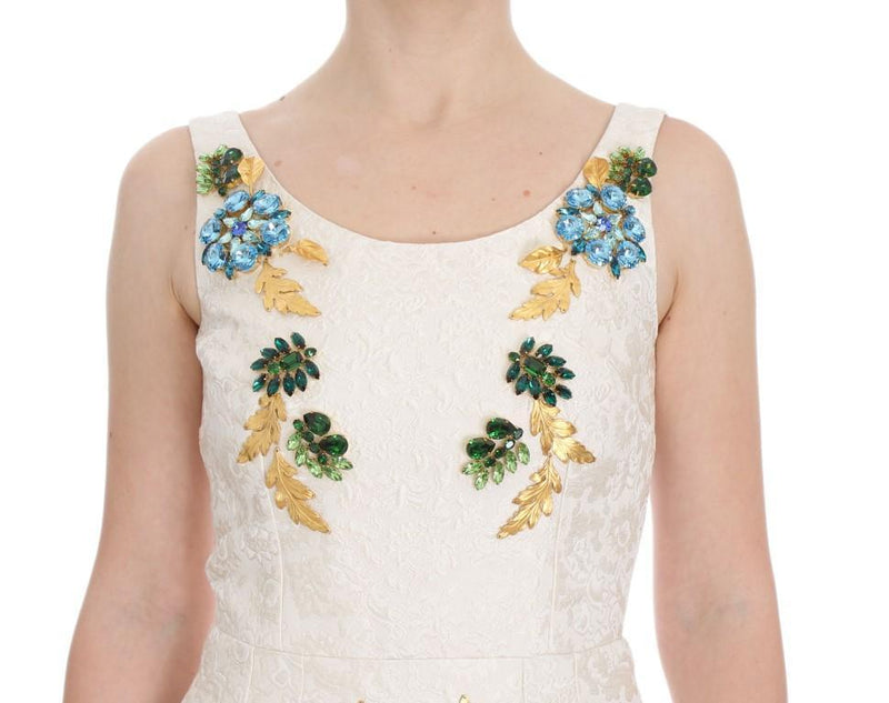 White Brocade Crystal Sheath Dress