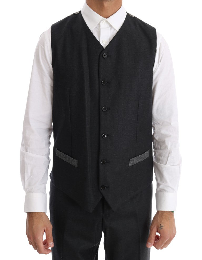 Gray Wool Double Breasted 3 Piece Suit