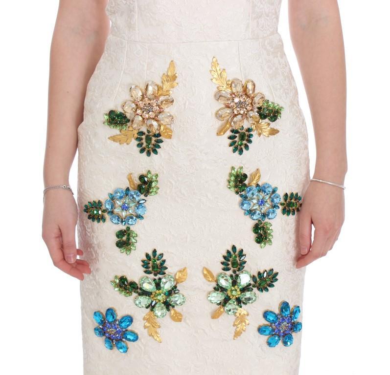 White Brocade Crystal Sheath Dress