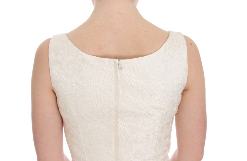 White Brocade Crystal Sheath Dress